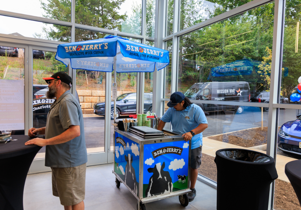 Ben and Jerry's ice cream cart inside Flow Kia of Charlottesville